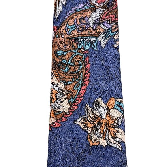 Vintage London Fog Mens Tie Paisley Floral Jewel Tones Ornate 1980s Made in USA - Picture 6 of 9